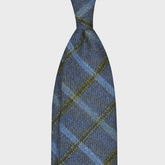 F.Marino Tweed Krawatte 3-fach gefaltet Fensterkaro Denim Blau