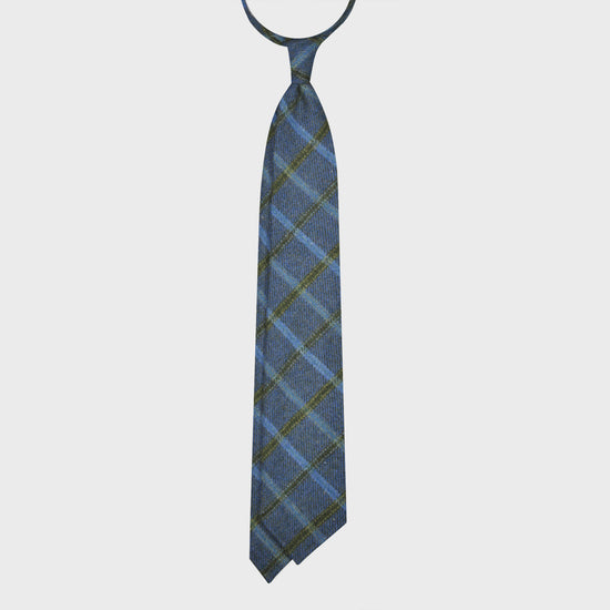 Load image into Gallery viewer, F.Marino Tweed Tie 3 Folds Windowpane Denim Blue-Wools Boutique Uomo
