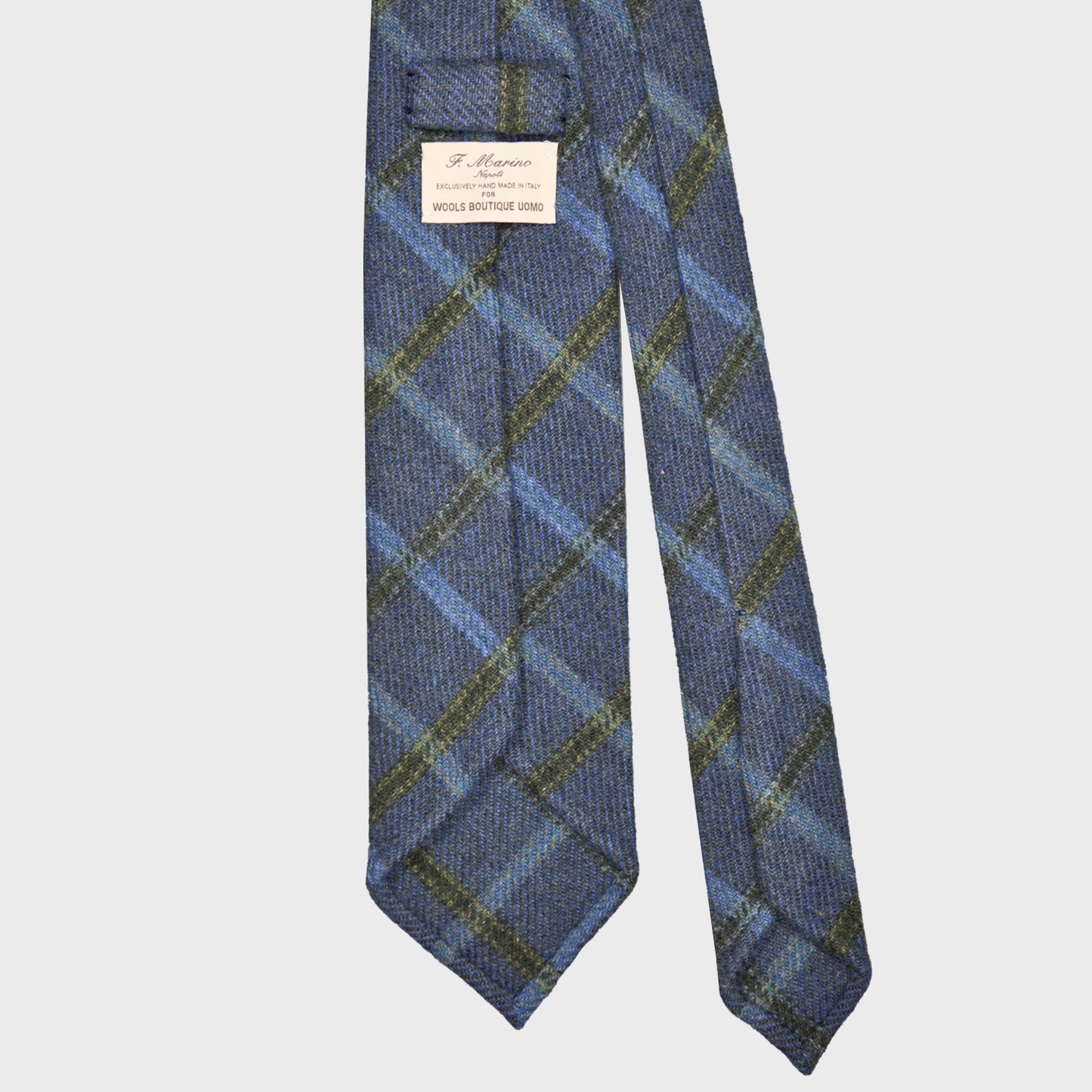 F.Marino Tweed Tie 3 Folds Windowpane Denim Blue-Wools Boutique Uomo