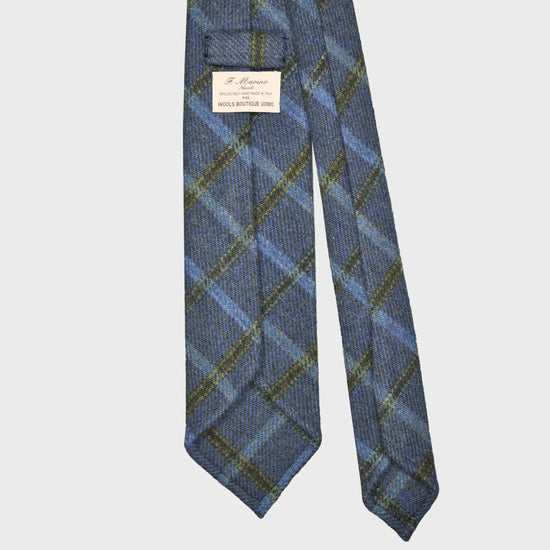 F.Marino Tweed Tie 3 Folds Windowpane Denim Blue-Wools Boutique Uomo