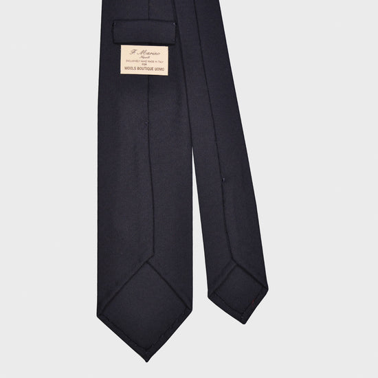 F.Marino Twill Wool Tie 3 Folds Blue-Wools Boutique Uomo