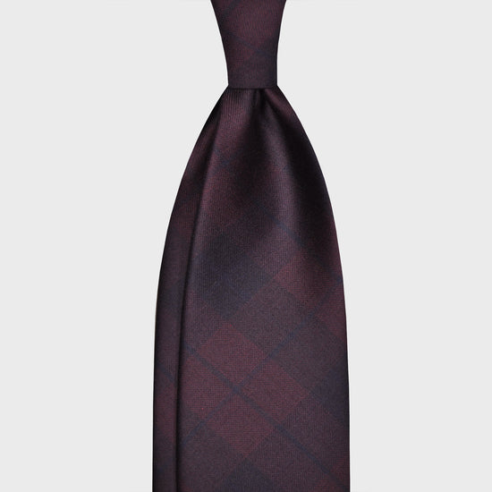 F.Marino Tartan Wool Tie Drapes 3 Folds Burgundy-Wools Boutique Uomo