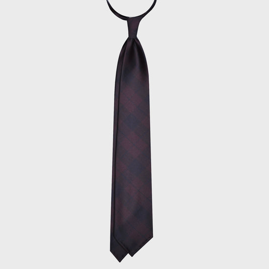 F.Marino Tartan Wool Tie Drapes 3 Folds Burgundy-Wools Boutique Uomo