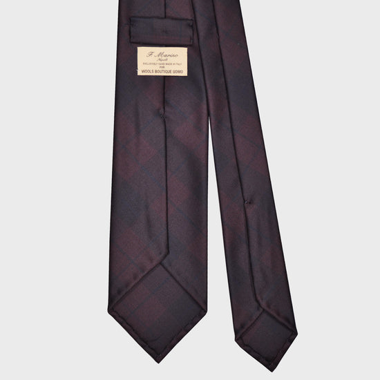 F.Marino Tartan Wool Tie Drapes 3 Folds Burgundy-Wools Boutique Uomo