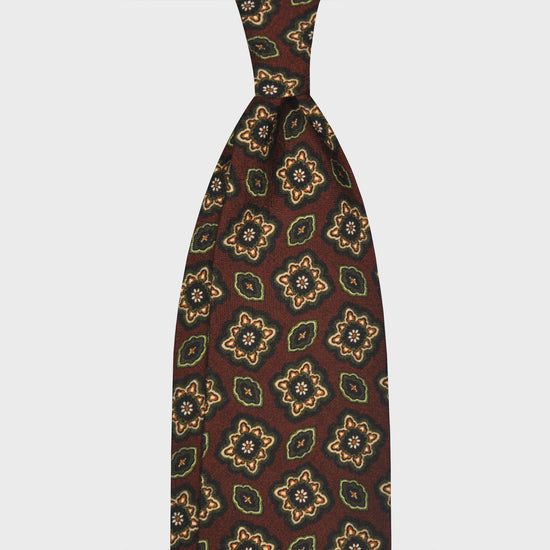 F.Marino Wool Tie 3 Folds Diamonds Coffee Brown-Wools Boutique Uomo