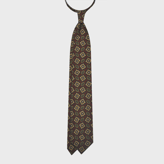 F.Marino Wool Tie 3 Folds Diamonds Coffee Brown-Wools Boutique Uomo