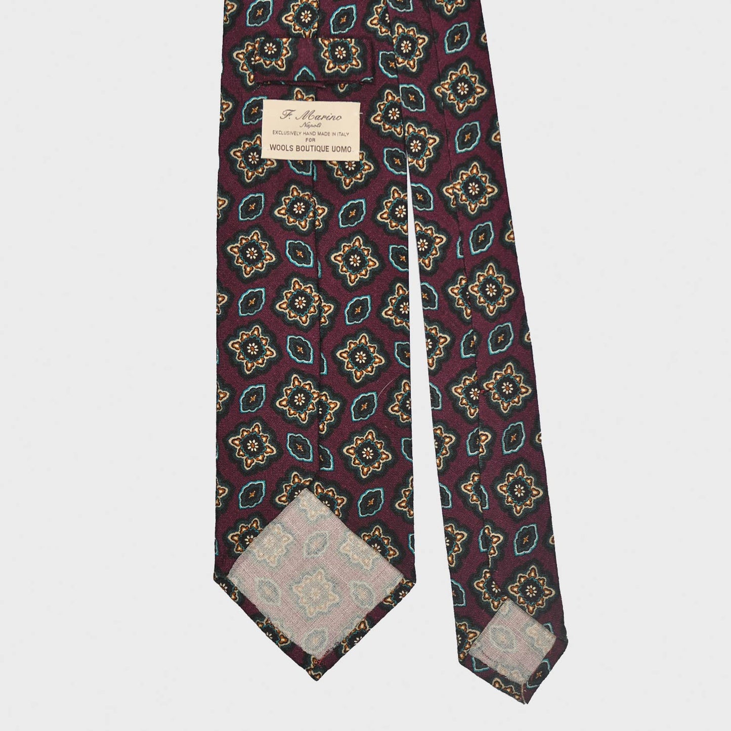 F.Marino Wool Tie 3 Folds Diamonds Raspberry Red-Wools Boutique Uomo