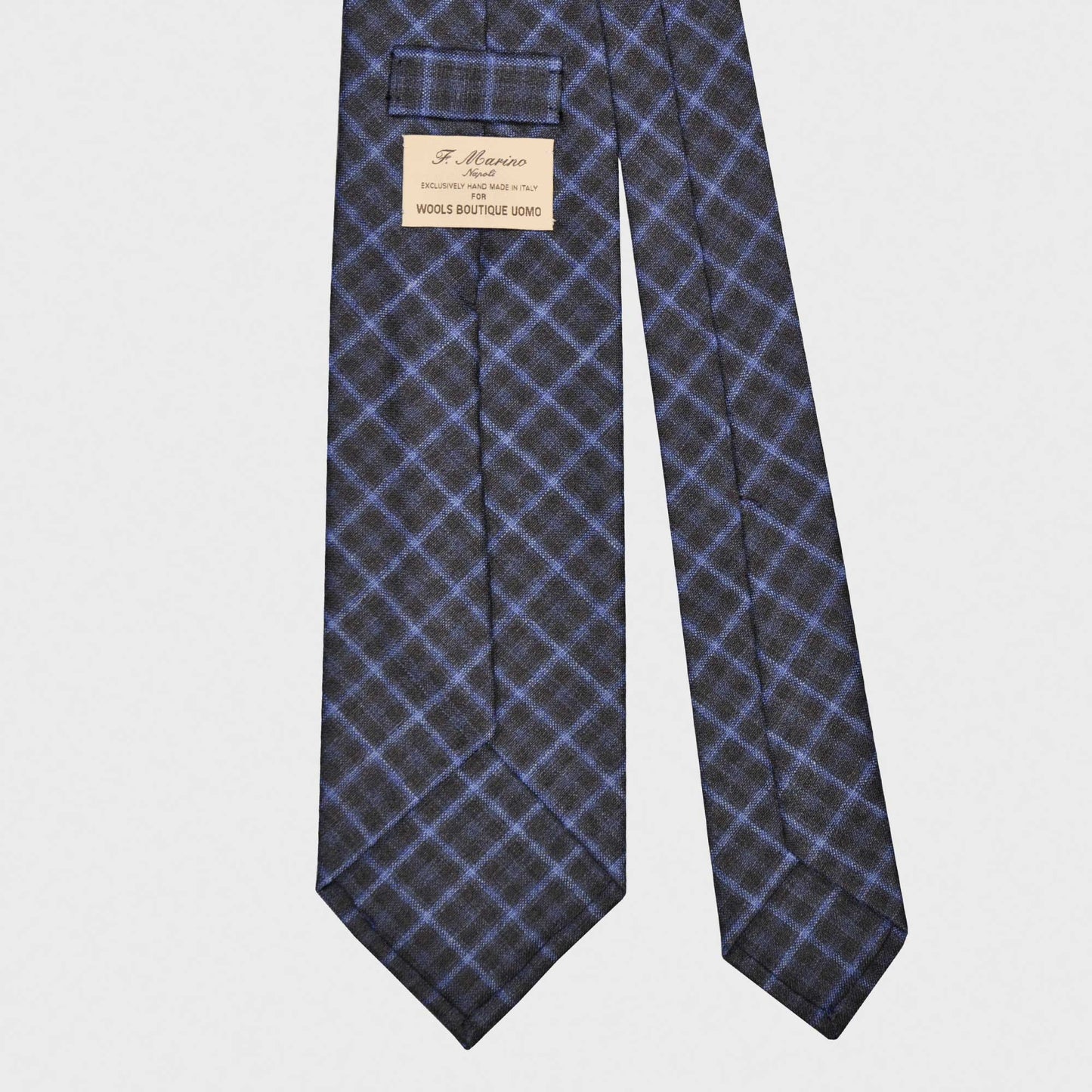 F.Marino Wool Tie 3 Folds Checked Pervinca Blue-Wools Boutique Uomo