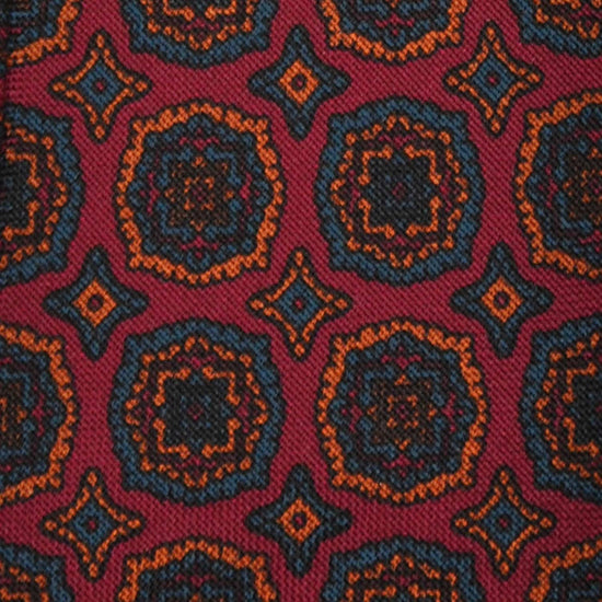 F.Marino Wool Tie 3 Folds Medallions Raspberry-Wools Boutique Uomo