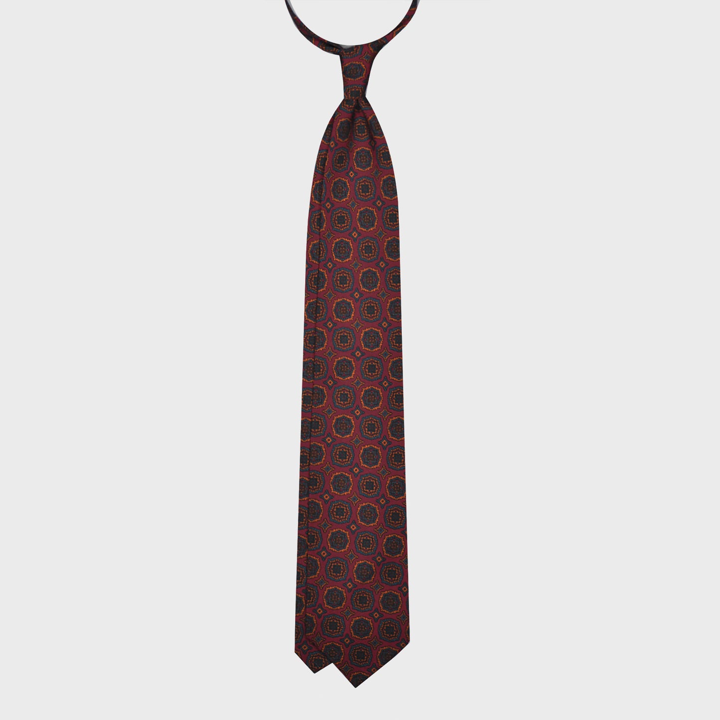 F.Marino Wool Tie 3 Folds Medallions Raspberry-Wools Boutique Uomo