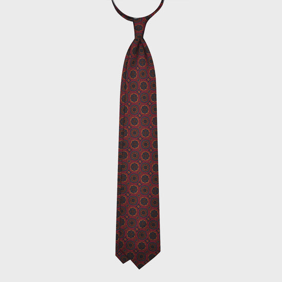 F.Marino Wool Tie 3 Folds Medallions Raspberry-Wools Boutique Uomo