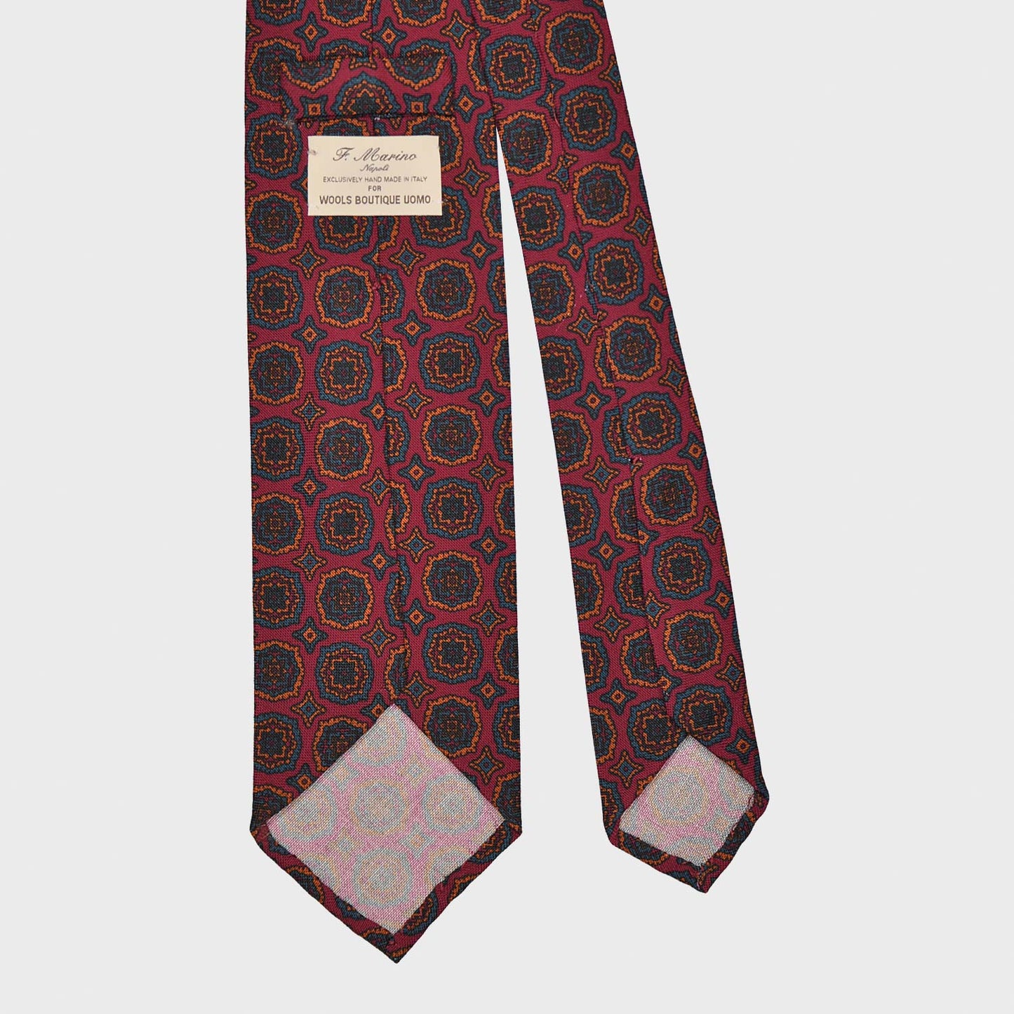 F.Marino Wool Tie 3 Folds Medallions Raspberry-Wools Boutique Uomo