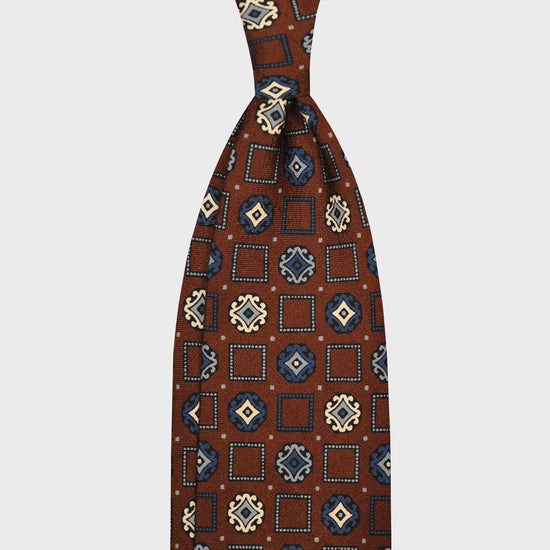 Load image into Gallery viewer, F.Marino Wool &amp;amp; Silk Tie 3 Folds Medallions Squares Coffee-Wools Boutique Uomo
