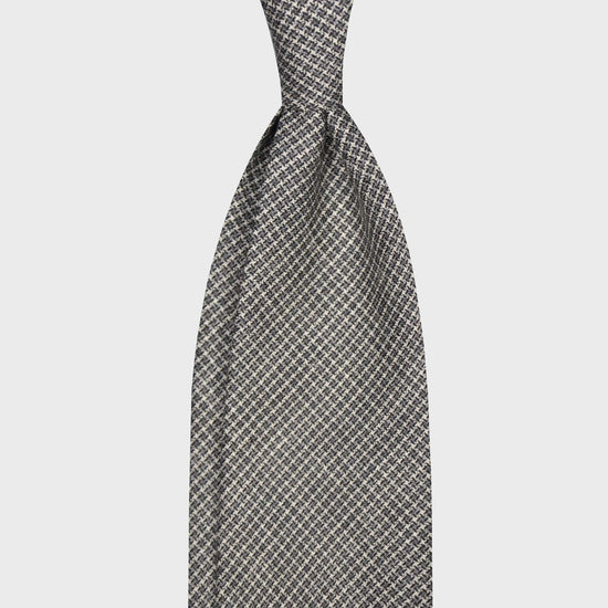 F.Marino Wool Tie 3 Folds Micro Textured Squares Stone Grey-Wools Boutique Uomo