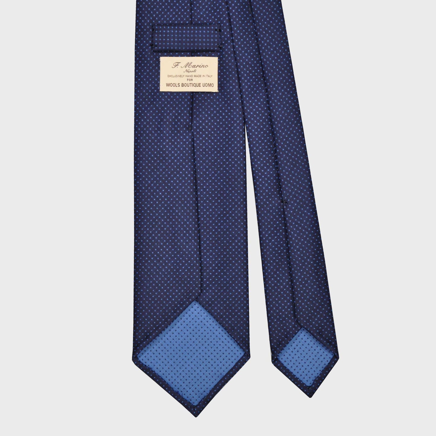 F.Marino Wool Tie 3 Folds Micro Pois Blue-Wools Boutique Uomo