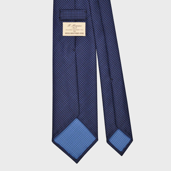 F.Marino Wool Tie 3 Folds Micro Pois Blue-Wools Boutique Uomo