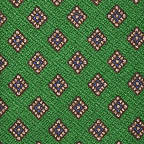 F.Marino Silk & Cotton Tie 3 Folds Diamonds Brillant Lime Green-Wools Boutique Uomo