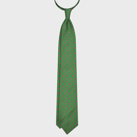 F.Marino Silk & Cotton Tie 3 Folds Diamonds Brillant Lime Green-Wools Boutique Uomo