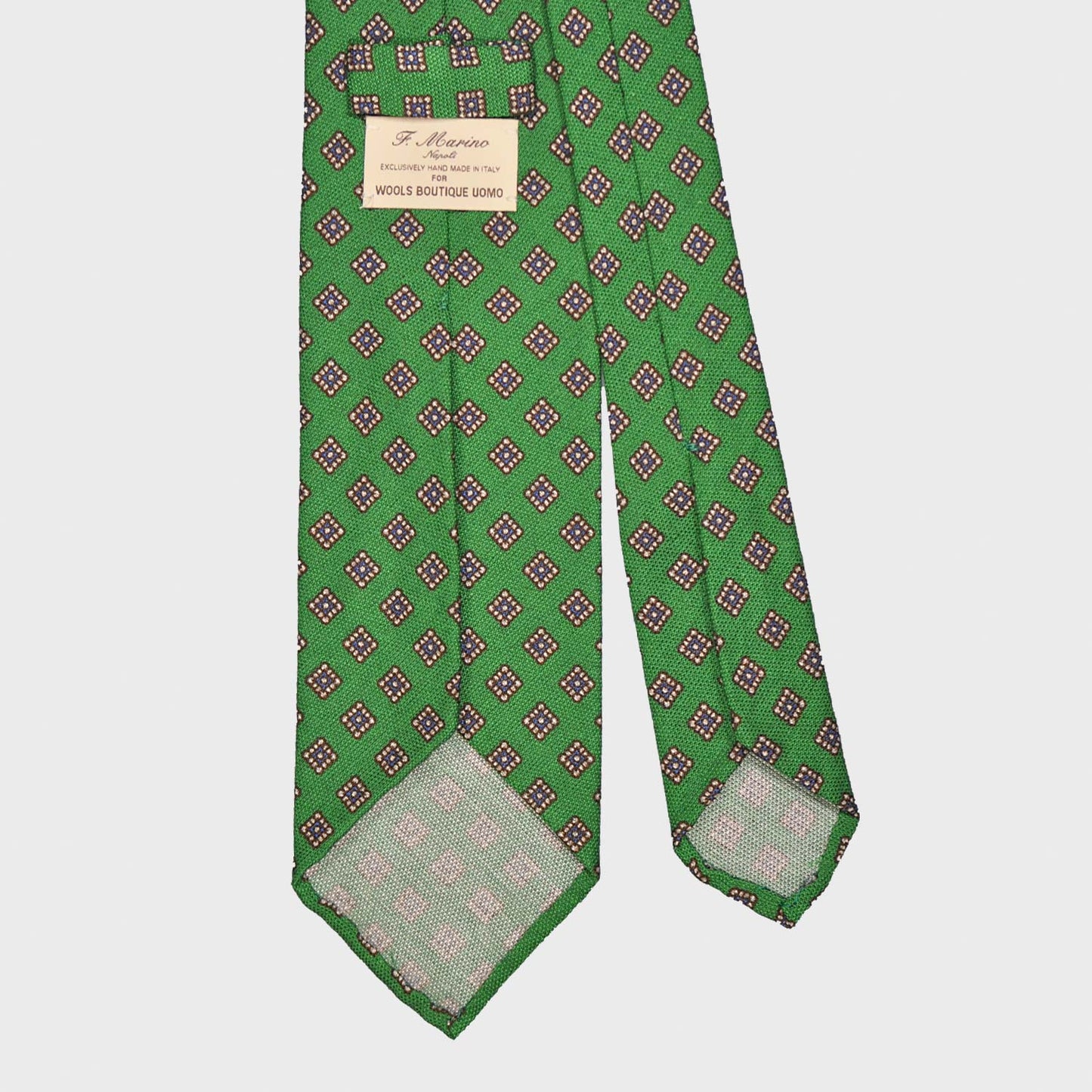 F.Marino Silk & Cotton Tie 3 Folds Diamonds Brillant Lime Green-Wools Boutique Uomo
