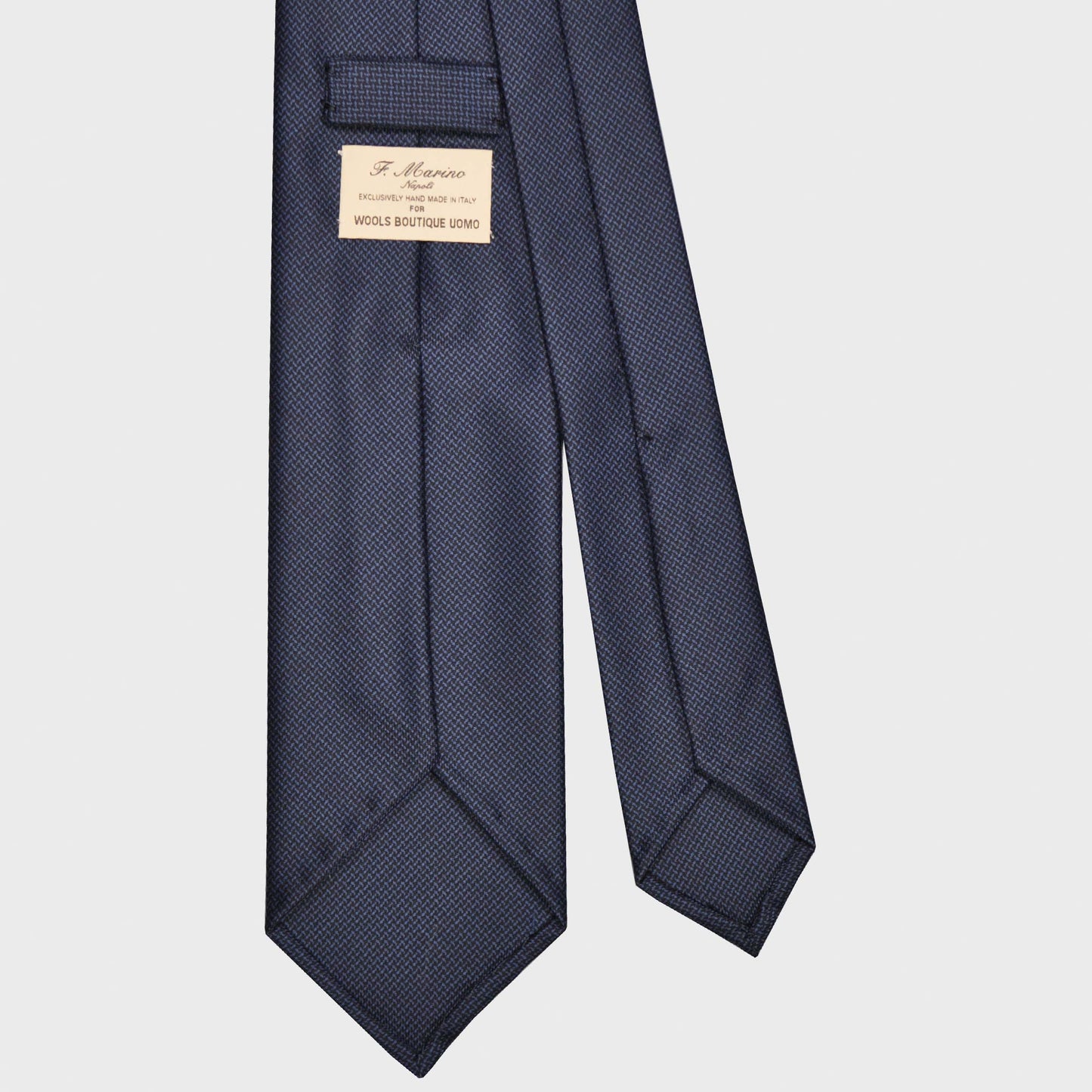 F.Marino Wool Tie 3 Folds Canvas Pattern Blue-Wools Boutique Uomo