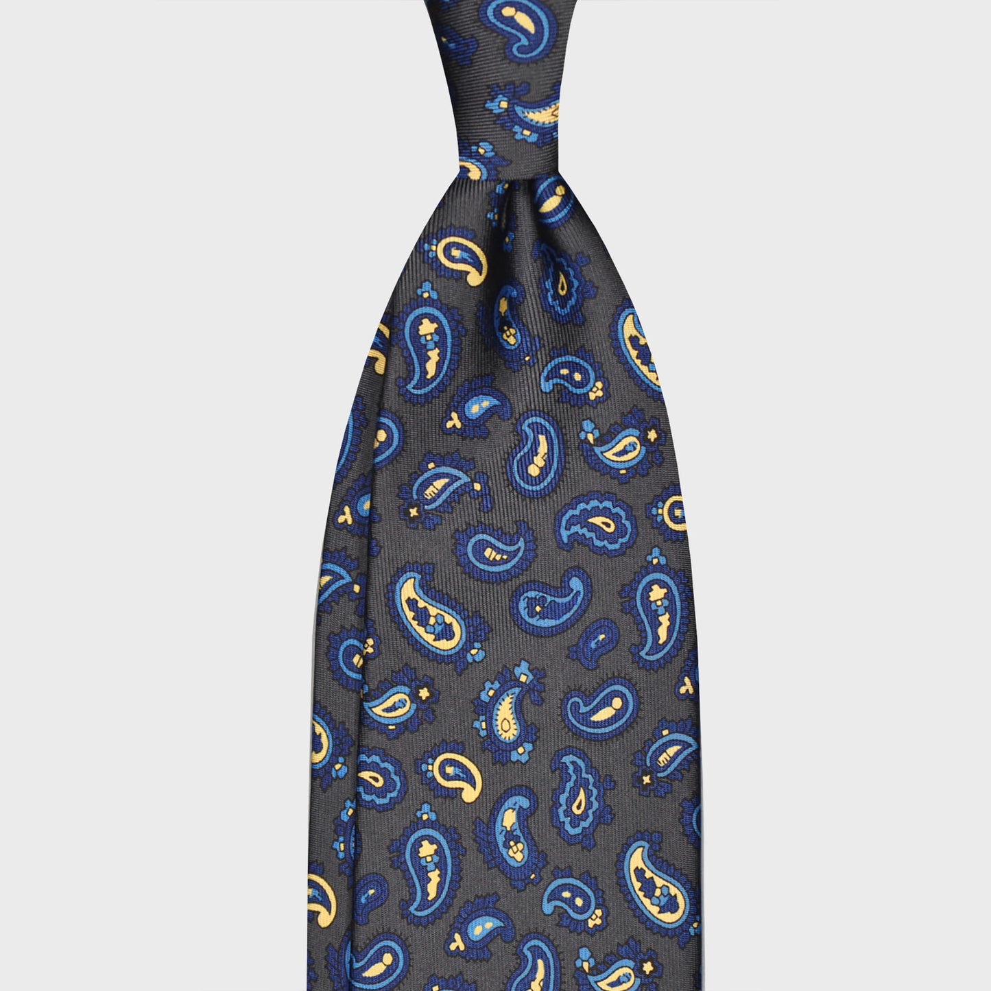 F.Marino Silk Tie 3 Folds Paisley Carbon Grey-Wools Boutique Uomo