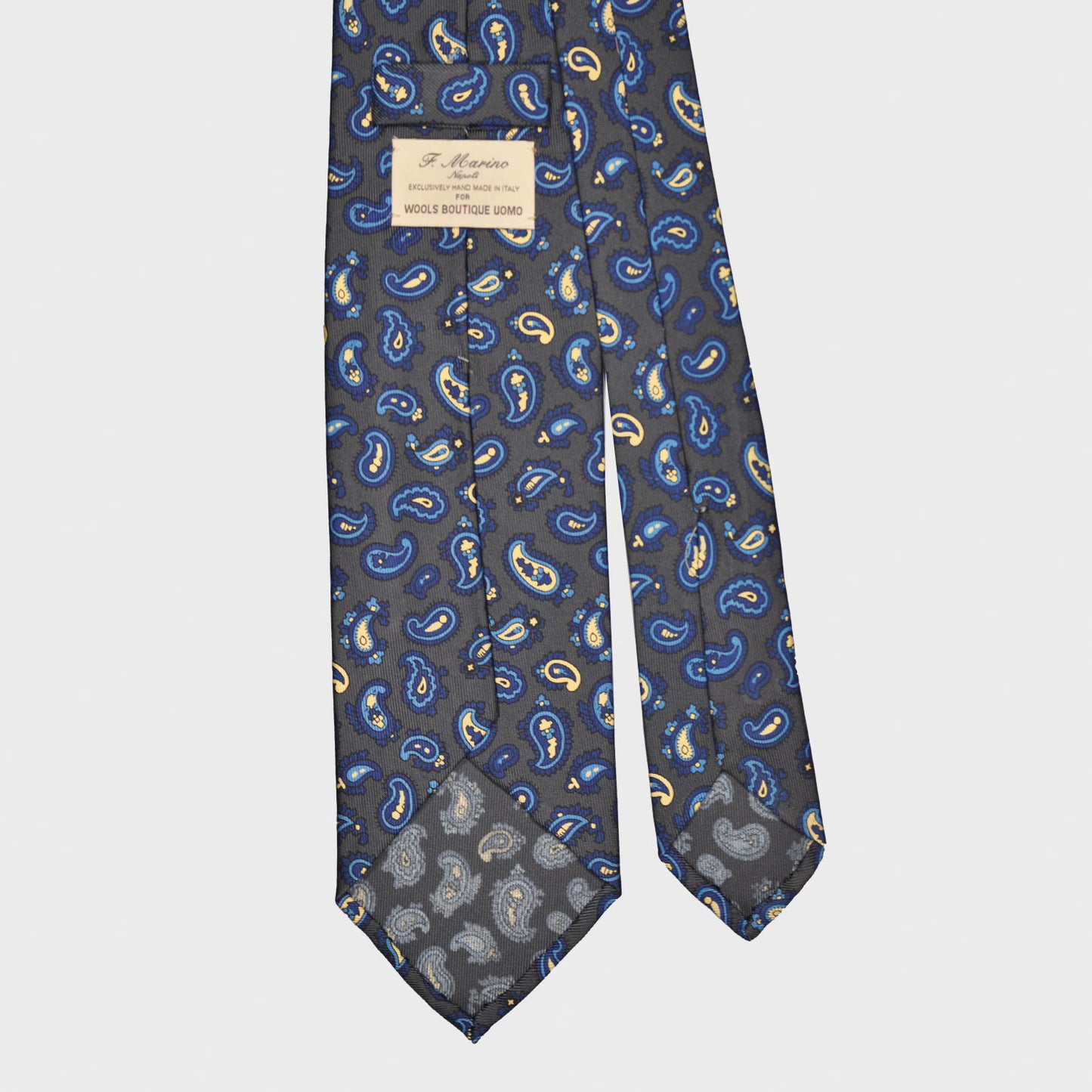 Load image into Gallery viewer, F.Marino Silk Tie 3 Folds Paisley Carbon Grey-Wools Boutique Uomo
