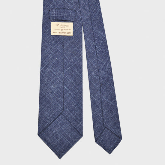 F.Marino Handmade Flamed Wool Tie 3 Folds Indigo Blue-Wools Boutique Uomo