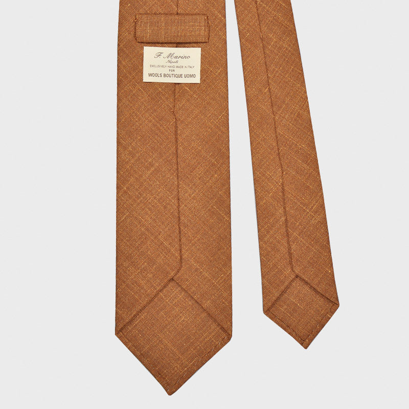 F.Marino Handmade Flamed Wool Tie 3 Folds Rust Brown-Wools Boutique Uomo
