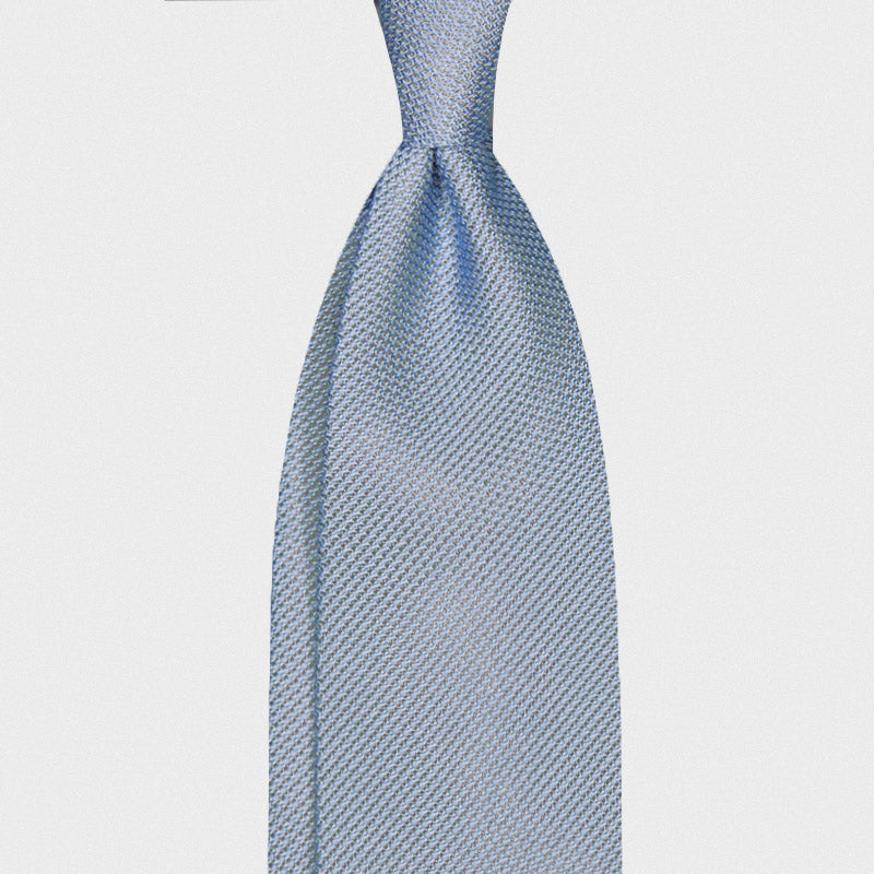 F.Marino Handmade Grenadine Silk Tie 3-Fold Light Blue-Wools Boutique Uomo
