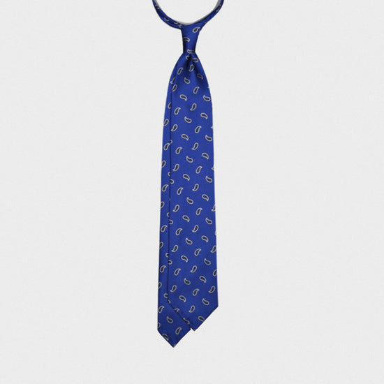 F.Marino Handmade 7-Folds Silk Satin Tie Paisley Cobalt Blue-Wools Boutique Uomo