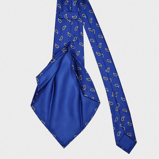 F.Marino Handmade 7-Folds Silk Satin Tie Paisley Cobalt Blue-Wools Boutique Uomo
