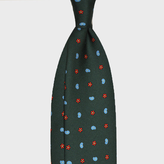 F.Marino Handmade Tie 7-Fold Jacquard Silk | Green Bottle-Wools Boutique Uomo