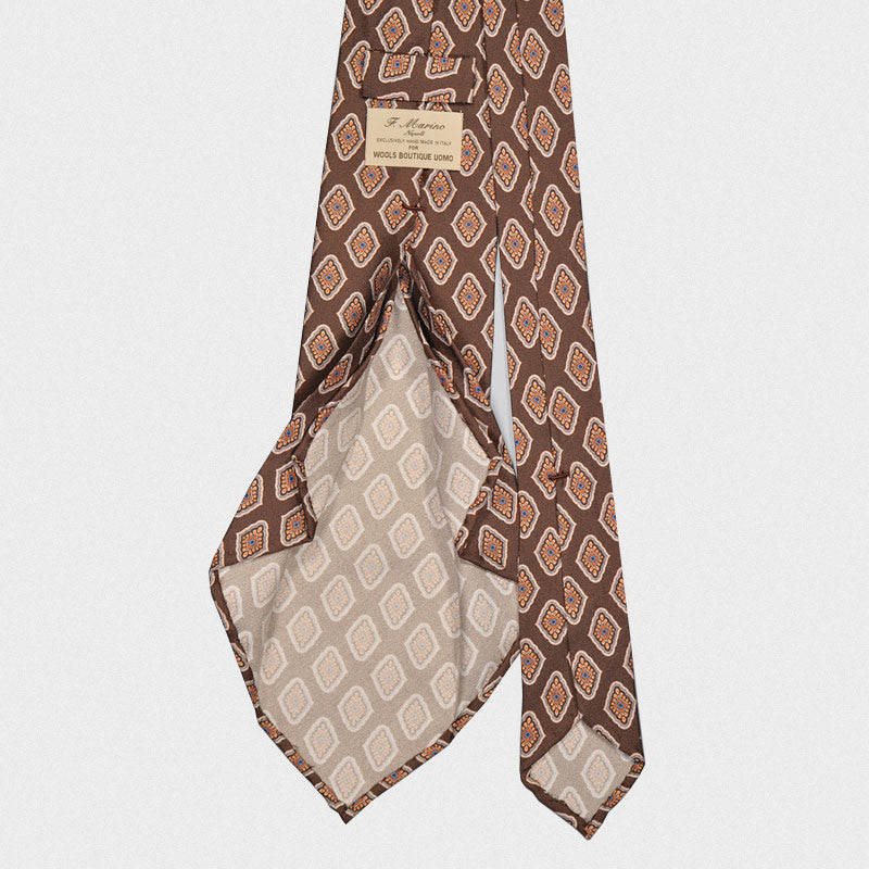 F.Marino Handmade 7 Folds Silk Tie Diamonds Brown-Wools Boutique Uomo