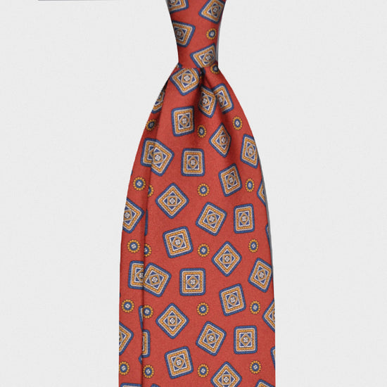 F.Marino Handmade 7 Folds Silk Tie Medallions Coral-Wools Boutique Uomo