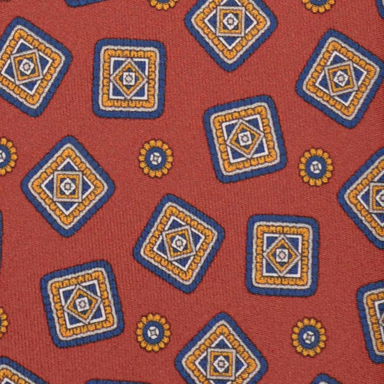 F.Marino Handmade 7 Folds Silk Tie Medallions Coral-Wools Boutique Uomo