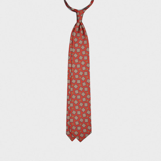 F.Marino Handmade 7 Folds Silk Tie Medallions Coral-Wools Boutique Uomo