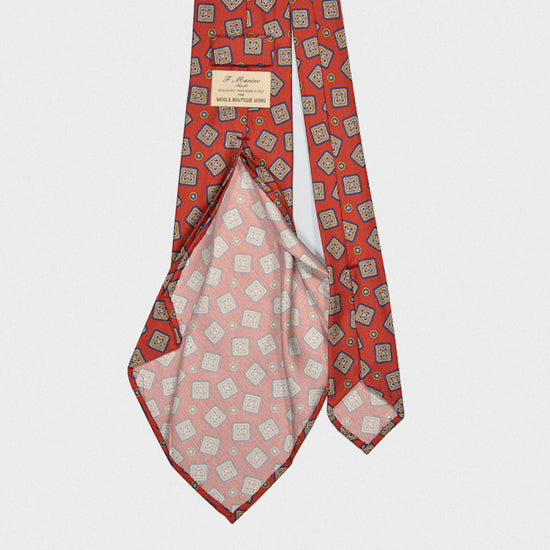 F.Marino Handmade 7 Folds Silk Tie Medallions Coral-Wools Boutique Uomo