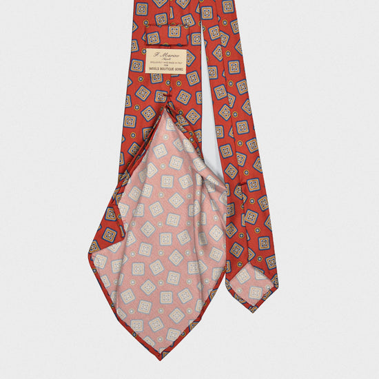 F.Marino Handmade 7 Folds Silk Tie Medallions Coral-Wools Boutique Uomo