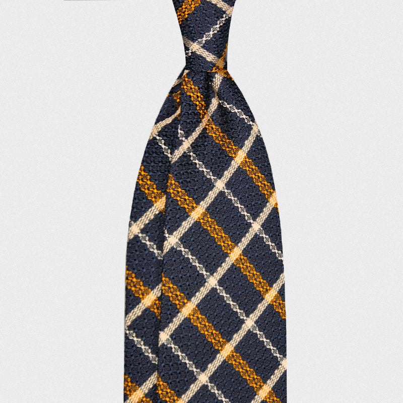 F.Marino Handmade Grenadine Silk Tie Madras Navy-Wools Boutique Uomo