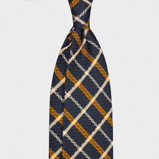 F.Marino Handmade Grenadine Silk Tie Madras Navy-Wools Boutique Uomo