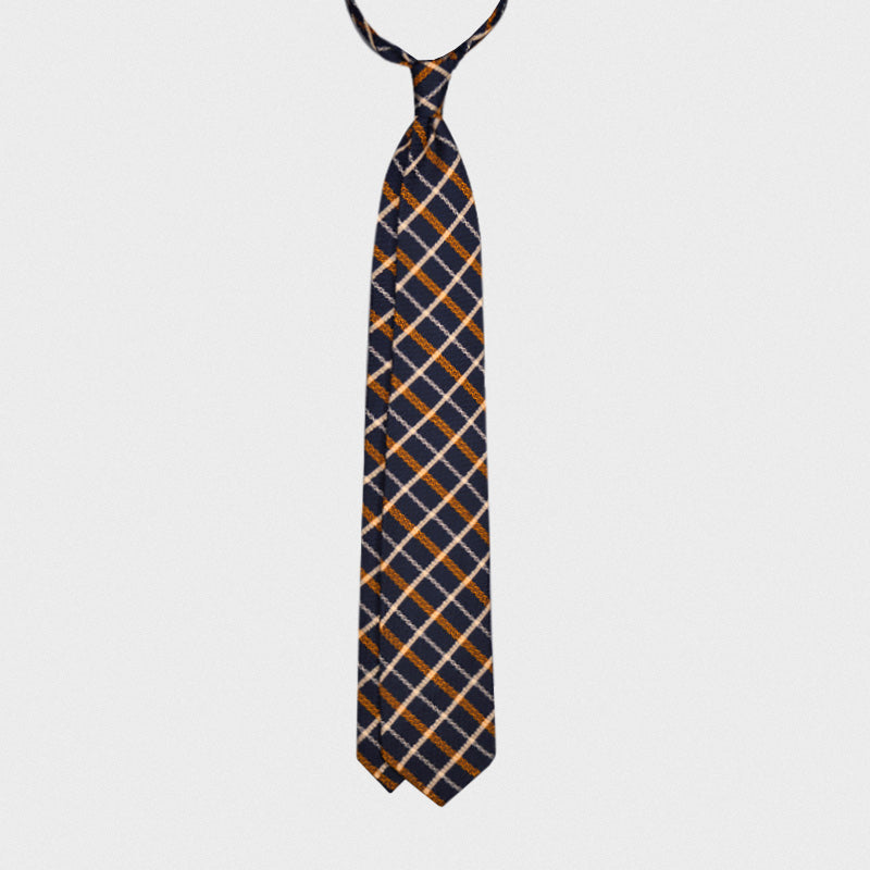 F.Marino Handmade Grenadine Silk Tie Madras Navy-Wools Boutique Uomo