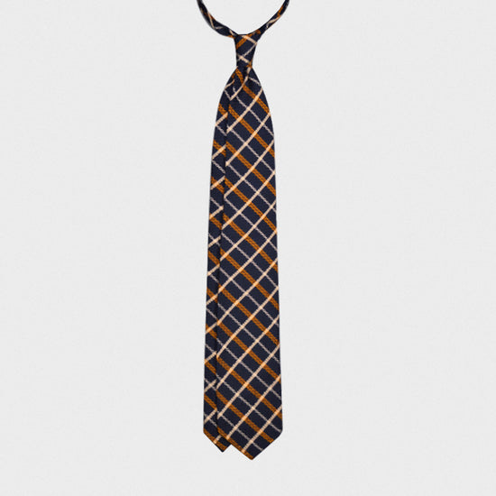 F.Marino Handmade Grenadine Silk Tie Madras Navy-Wools Boutique Uomo