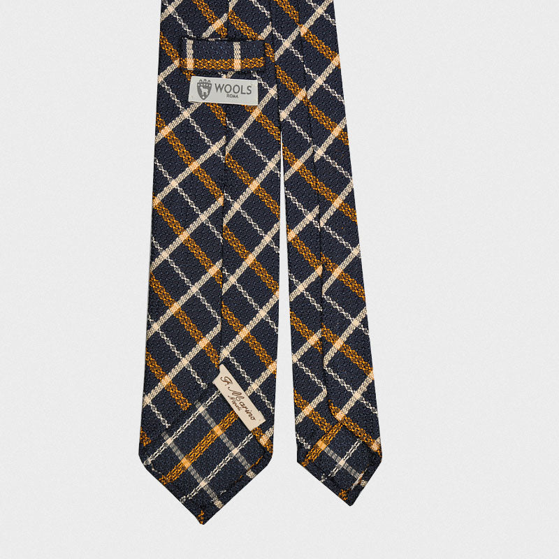 F.Marino Handmade Grenadine Silk Tie Madras Navy-Wools Boutique Uomo