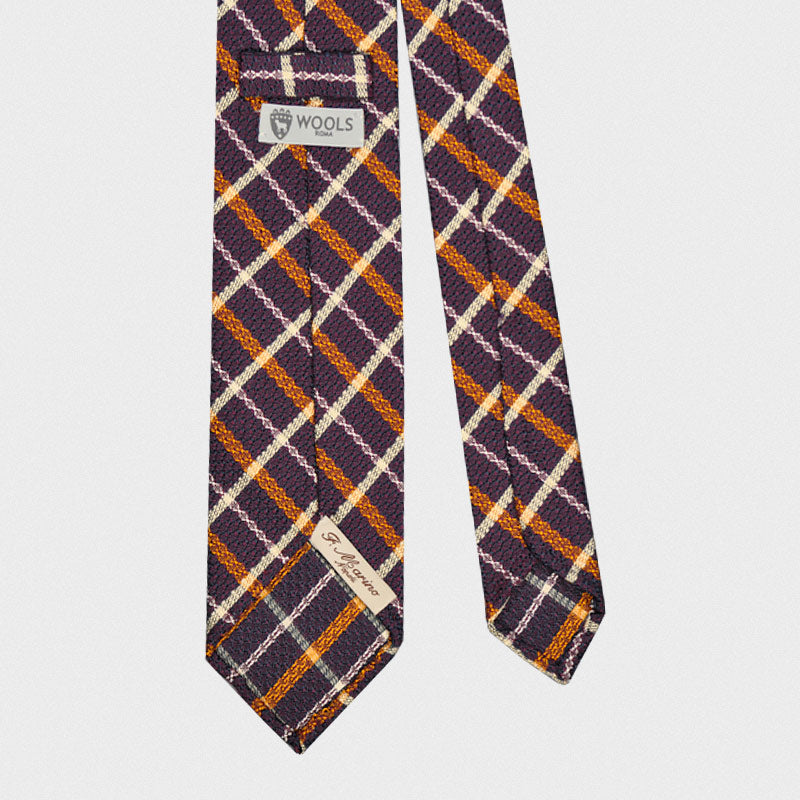 F.Marino Handmade Grenadine Silk Tie Madras Plum-Wools Boutique Uomo