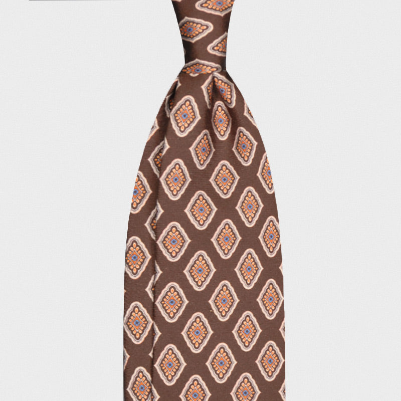 F.Marino Handmade 3 Folds Silk Tie Diamonds Brown-Wools Boutique Uomo