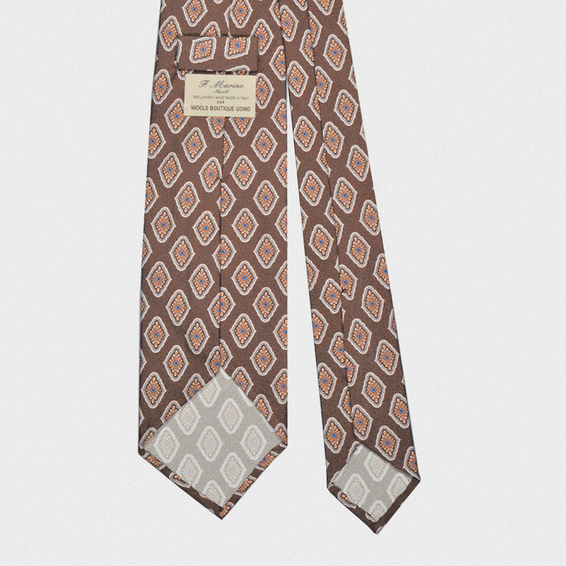 F.Marino Handmade 3 Folds Silk Tie Diamonds Brown-Wools Boutique Uomo