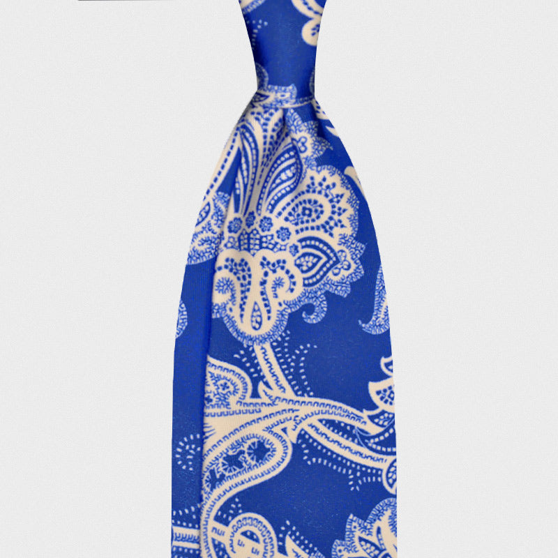 F.Marino Handmade Silk Tie 3-Fold Damask Blue-Wools Boutique Uomo