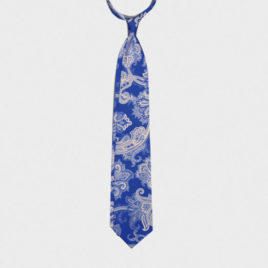 F.Marino Handmade Silk Tie 3-Fold Damask Blue-Wools Boutique Uomo