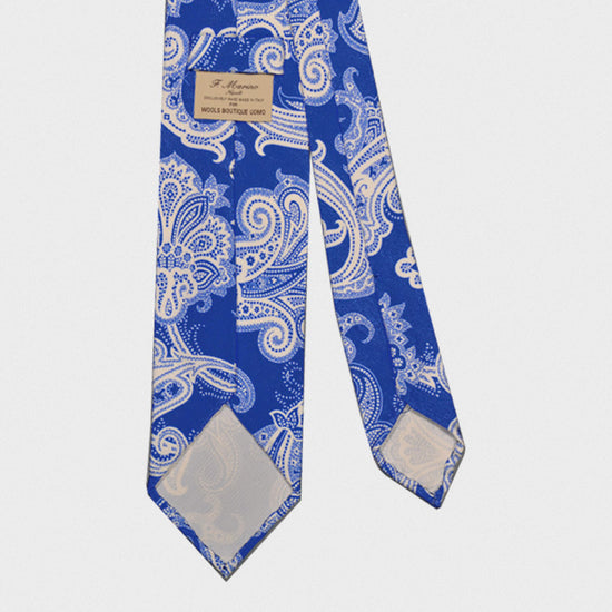 F.Marino Handmade Silk Tie 3-Fold Damask Blue-Wools Boutique Uomo