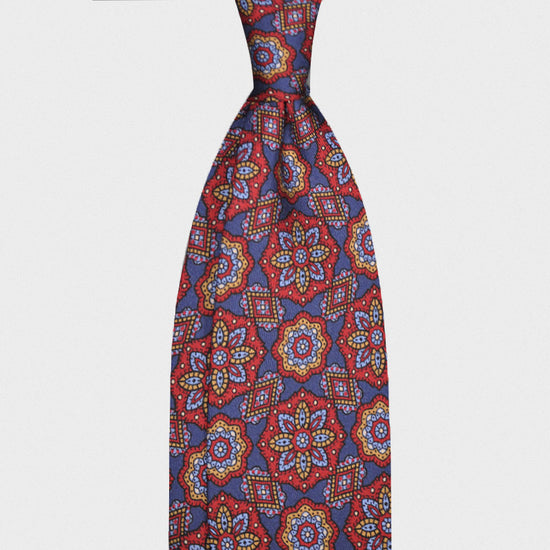 F.Marino Handmade Silk Tie 3-Fold Floral Fantasy Indigo-Wools Boutique Uomo